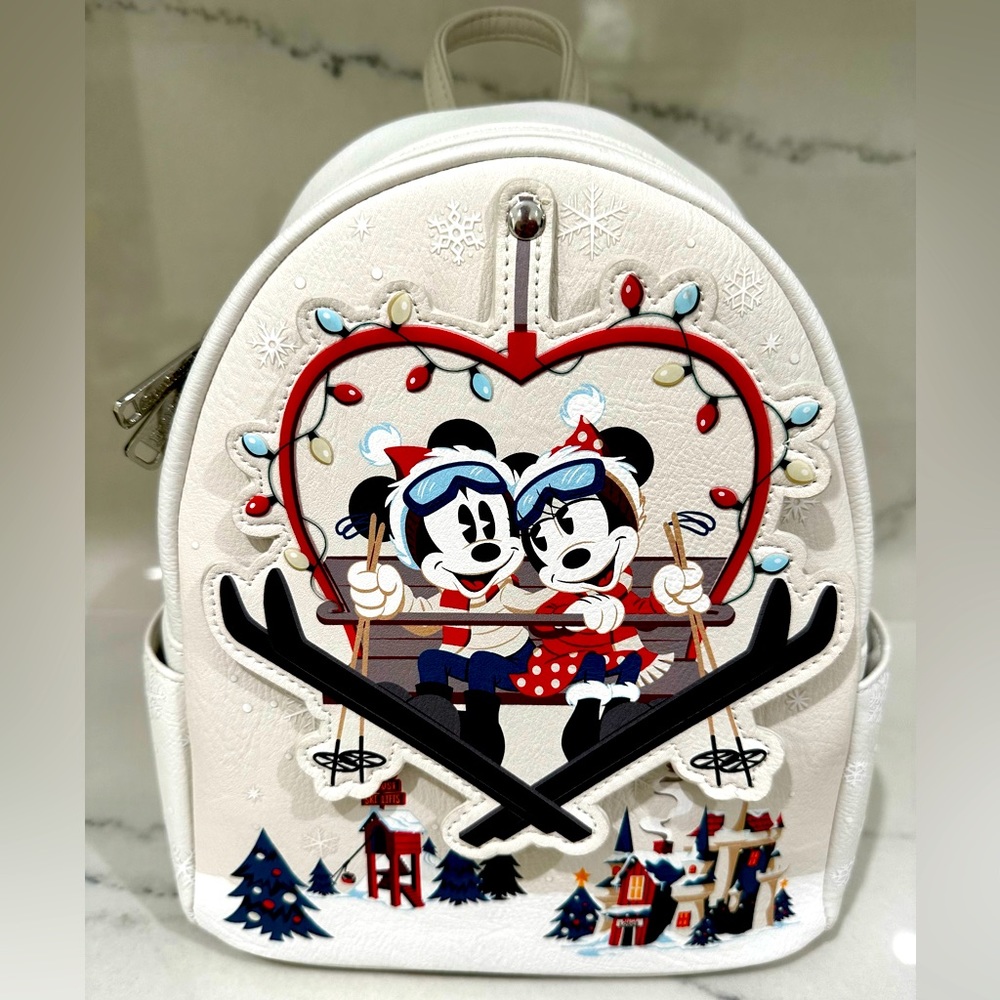 Holiday Minnie and Mickey Disney Loungefly Ski Lodge Christmas Backpack